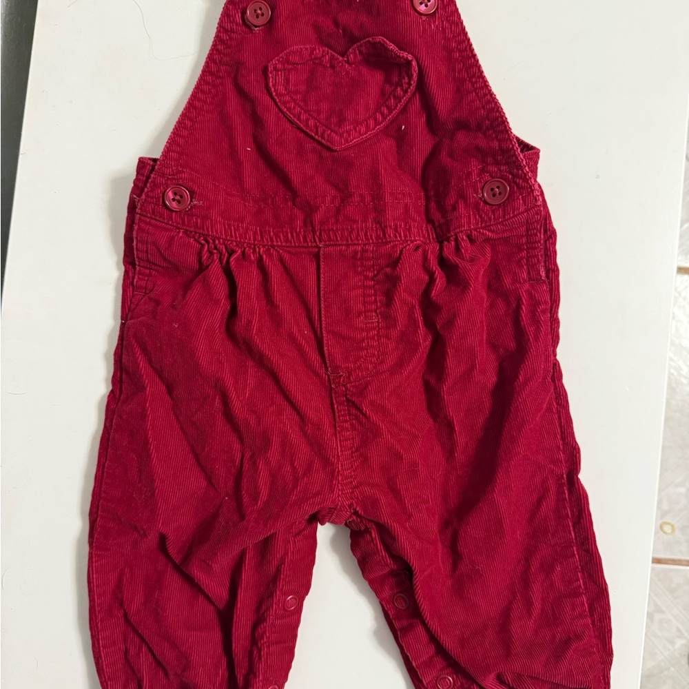 Red Corduroy Overalls with Heart Detail
